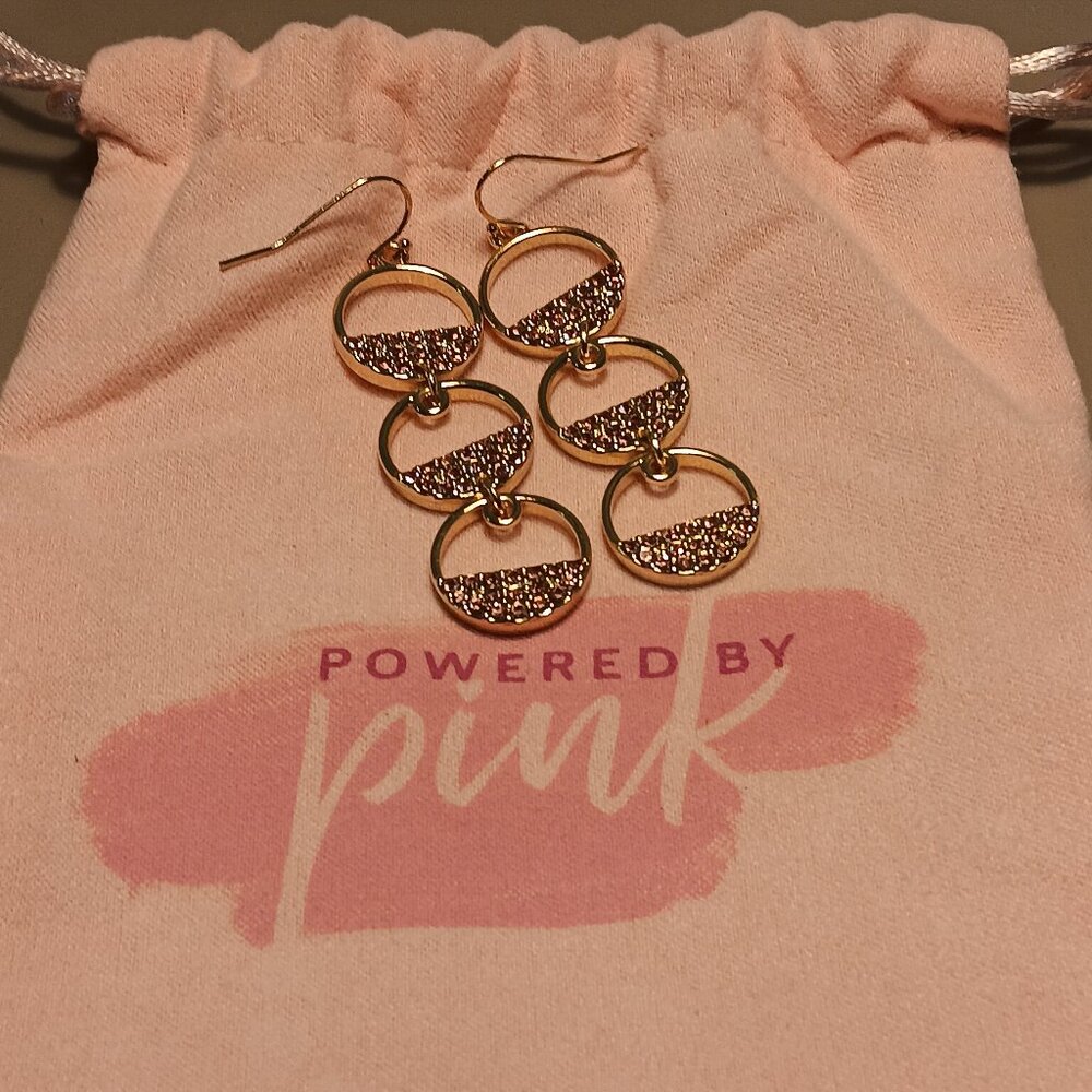 Pannee pink multi-layer necklace & Powered by Pink rhinestone earrings - Picture 9 of 14